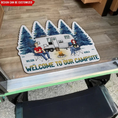 Welcome To Our Campsite - Personalized Doormat Custom Shape, Gift For Camping Lovers - DM64AN