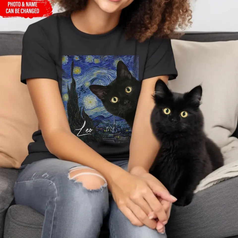 Custom Dog Starry Night Art - Personalized T-Shirt, Custom Pet Photo - TS20UP