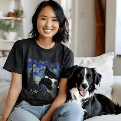Custom Dog Starry Night Art - Personalized T-Shirt, Custom Pet Photo - TS20UP
