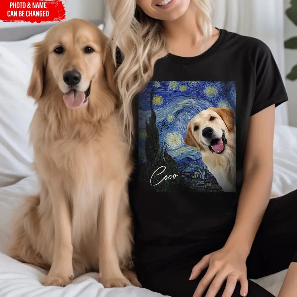Custom Dog Starry Night Art - Personalized T-Shirt, Custom Pet Photo - TS20UP