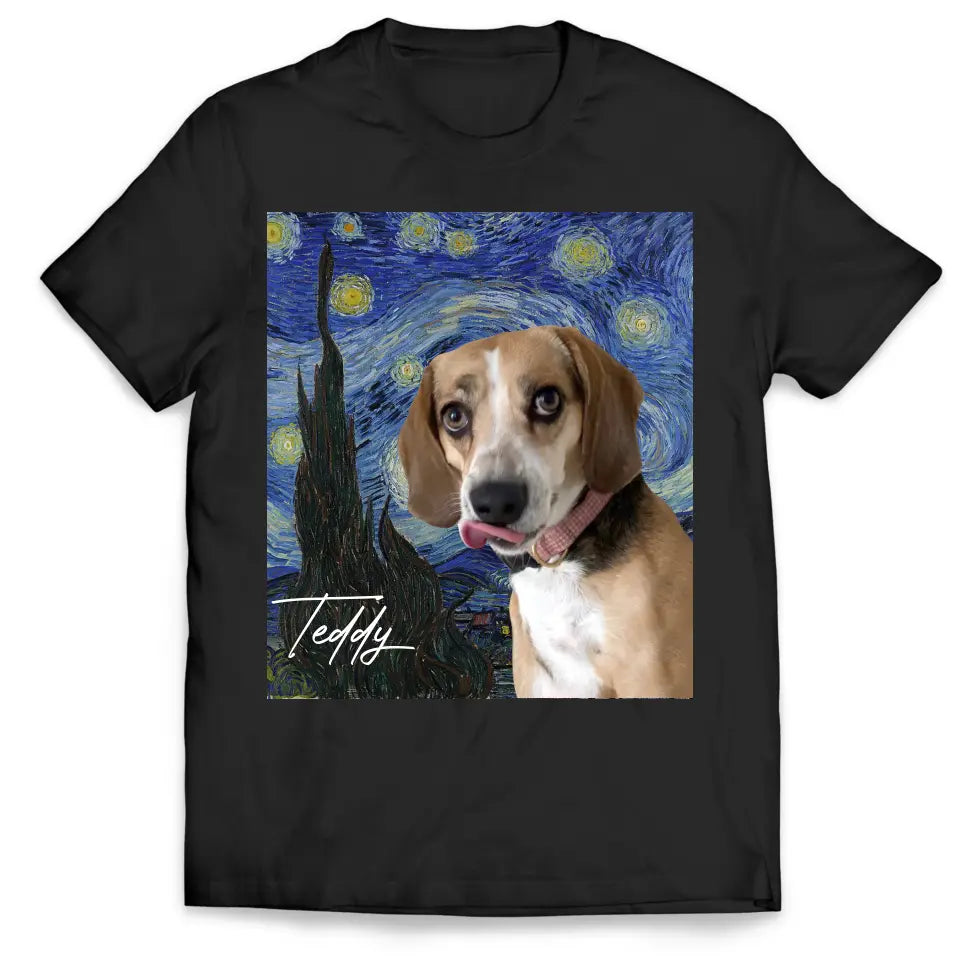 Custom Dog Starry Night Art - Personalized T-Shirt, Custom Pet Photo - TS20UP