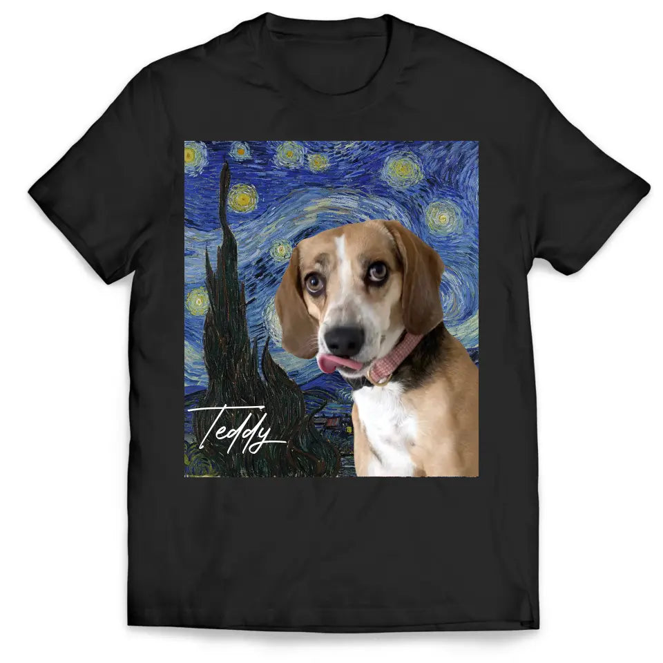 Custom Dog Starry Night Art - Personalized T-Shirt, Custom Pet Photo - TS20UP