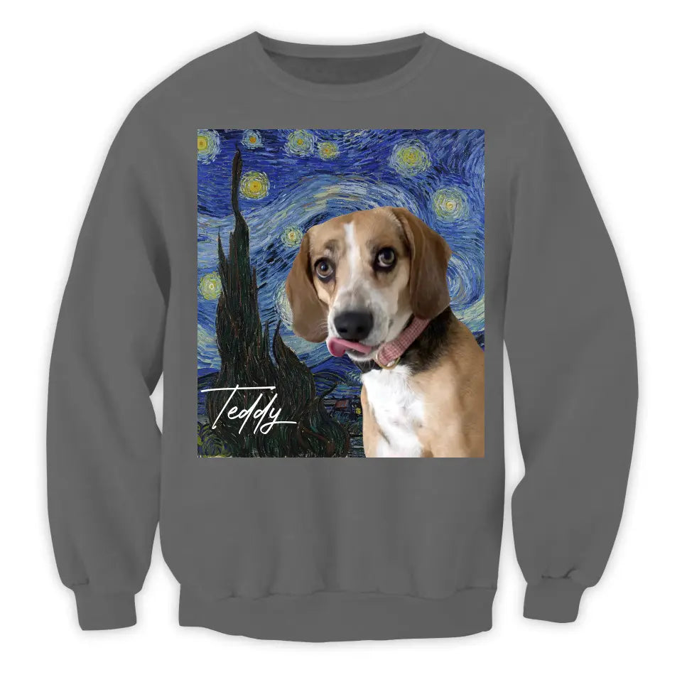 Custom Dog Starry Night Art - Personalized T-Shirt, Custom Pet Photo - TS20UP