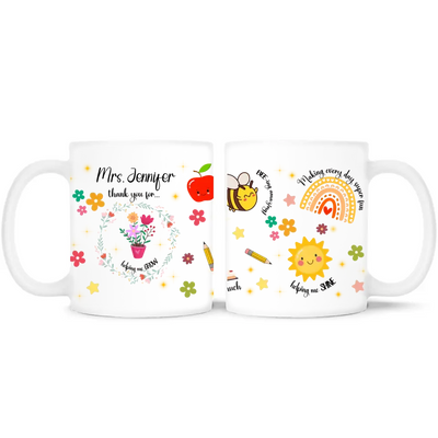 Thank You For Helping Me Grow with - Personalized Custom Mug, Appreciation Gift for Teacher from Kid - M14DN