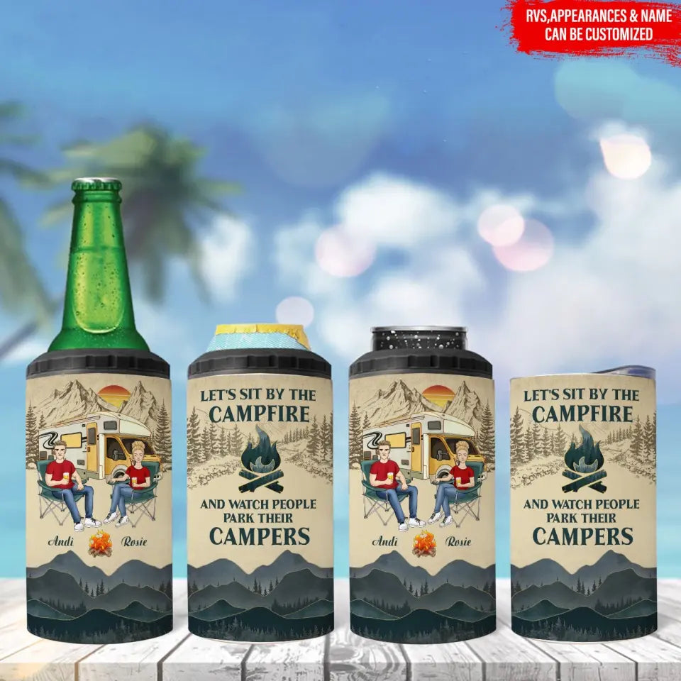 Let's Sit By The Campfire And Watch People Park Their Campers - Personalized Can Cooler, Gift For Camping Lovers - CCL63AN