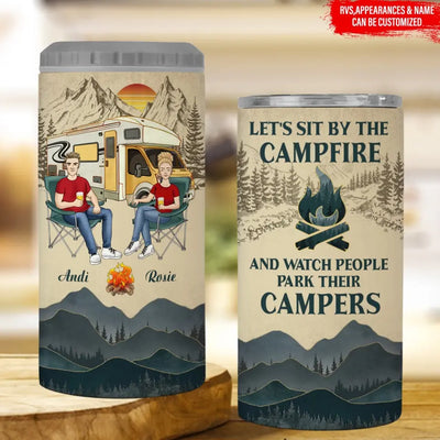 Let's Sit By The Campfire And Watch People Park Their Campers - Personalized Can Cooler, Gift For Camping Lovers - CCL63AN