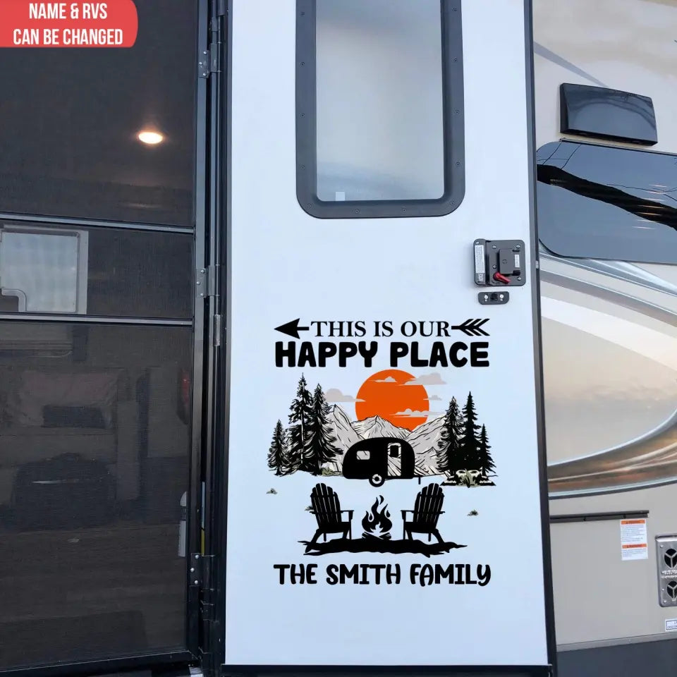 This Is Our Happy Place - Personalized Decal, Gift For Camping Lovers, RVs Decor - PCD83AN