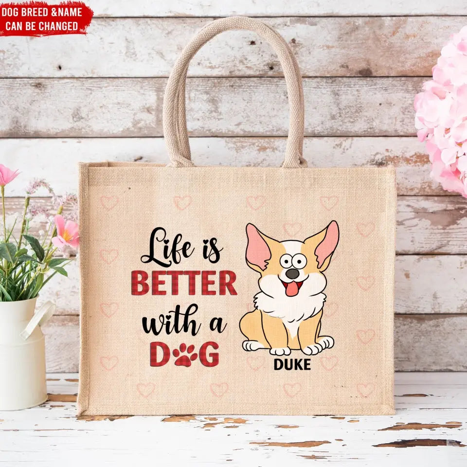 Life Is Better With Dogs - Personalized Jute Tote Bag, Gift For Dog Lover - JTB24UP