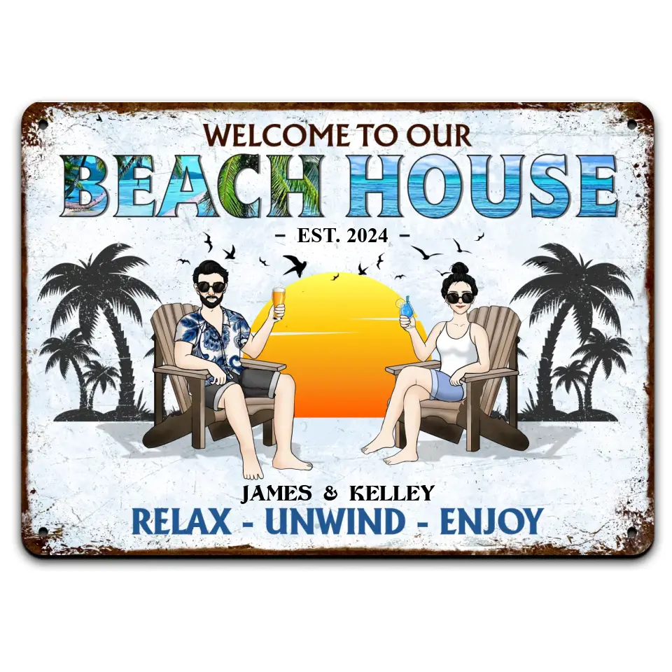 Welcome To Our Poolside - Personalized Metal Sign, Pool Deck Decor - MTS26UP