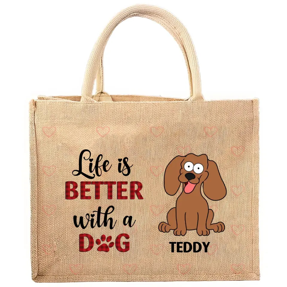 Life Is Better With Dogs - Personalized Jute Tote Bag, Gift For Dog Lover - JTB24UP