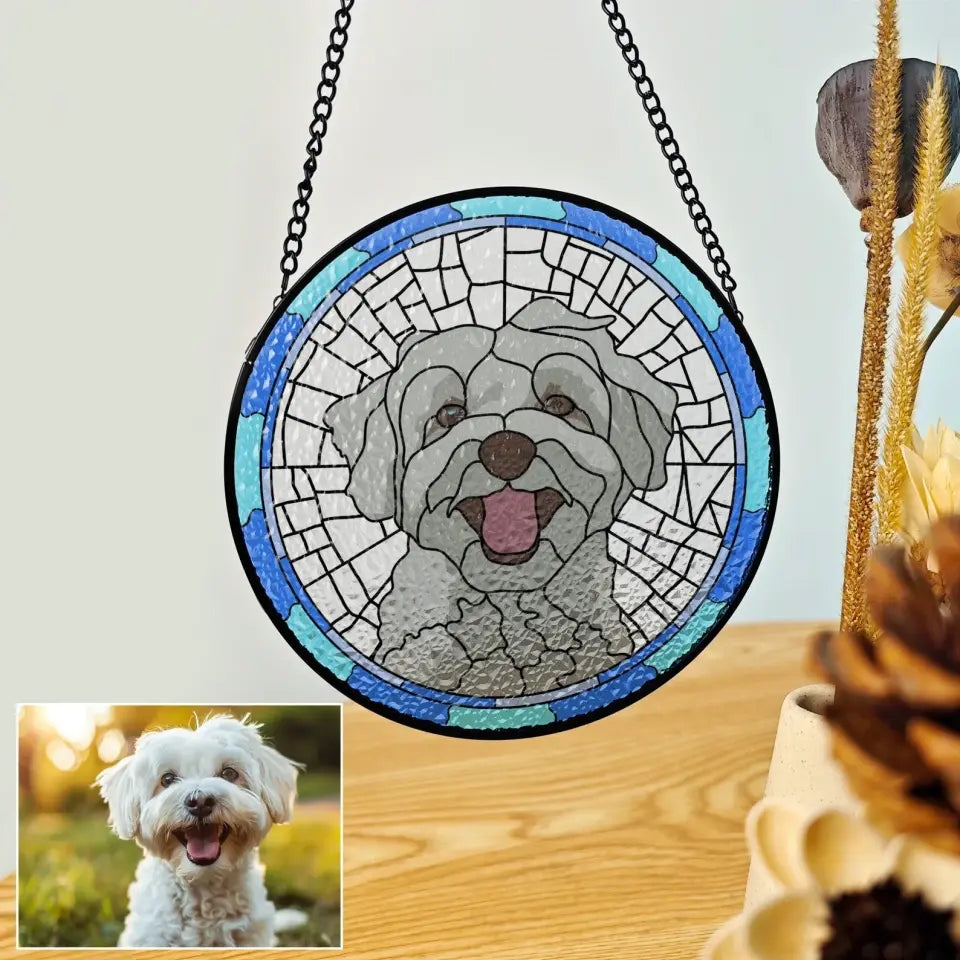 Custom Dog Portrait Picture - Personalized Window Hanging Stained Glass - WSGTL76