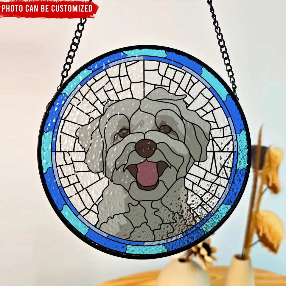 Custom Dog Portrait Picture - Personalized Window Hanging Stained Glass - WSGTL76