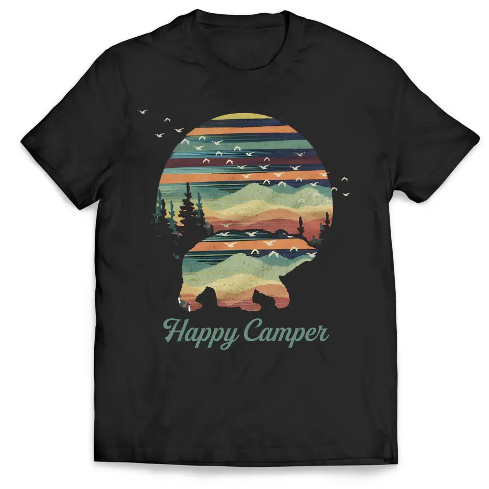 Camping Bear And Mountain Retro - Personalized T-Shirt, Gift For Camping Lovers - TS92AN