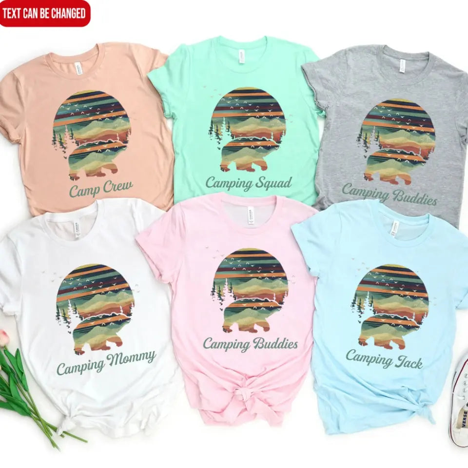 Camping Bear And Mountain Retro - Personalized T-Shirt, Gift For Camping Lovers - TS92AN