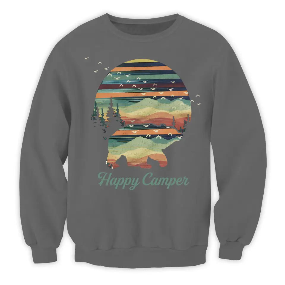 Camping Bear And Mountain Retro - Personalized T-Shirt, Gift For Camping Lovers - TS92AN