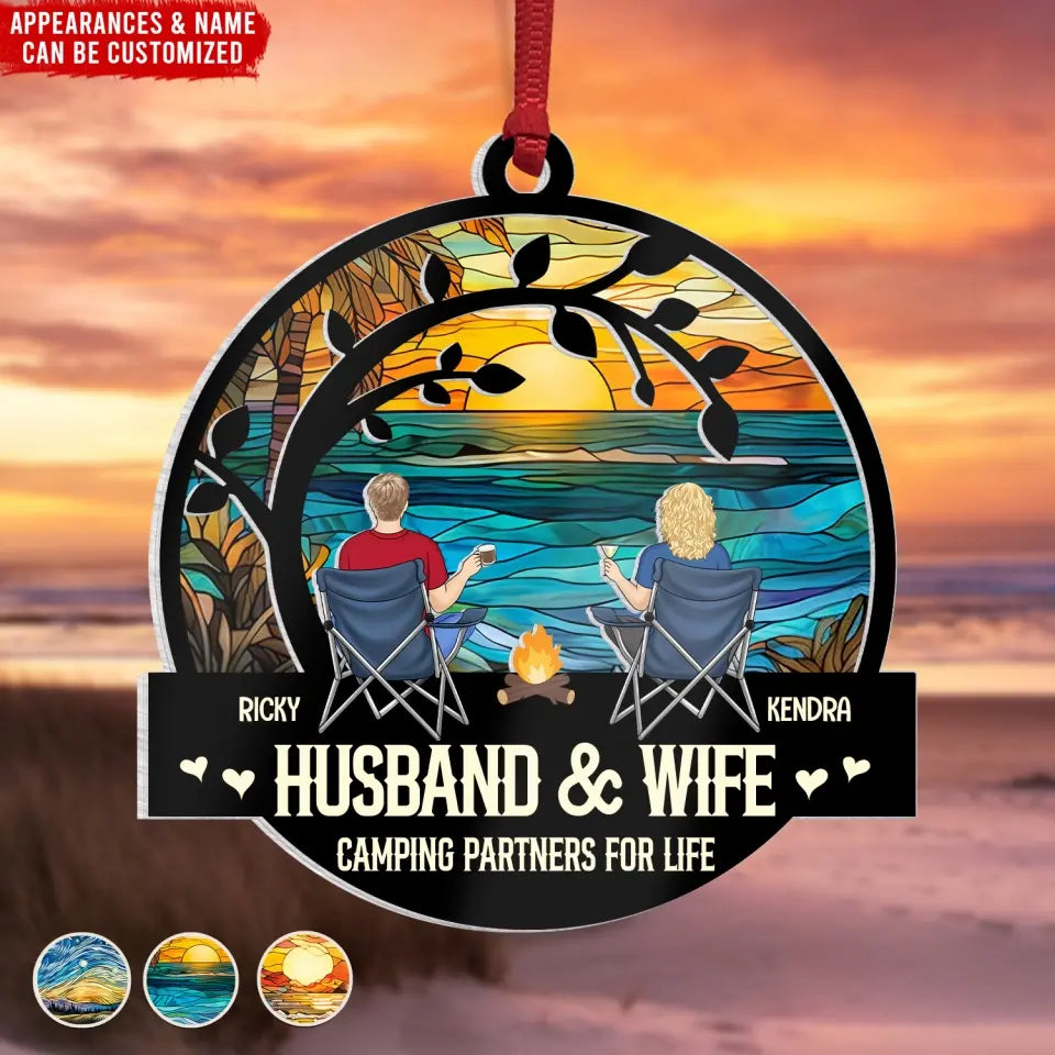 Husband And Wife Camping Partners For Life - Personalized Suncatcher Ornament, Gift For Camping Couple - SUN80AN