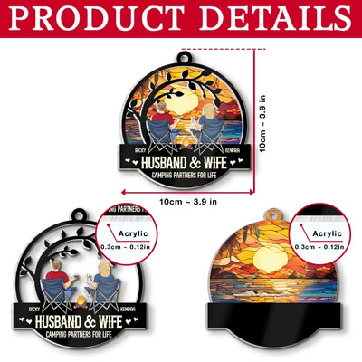 Husband And Wife Camping Partners For Life - Personalized Suncatcher Ornament, Gift For Camping Couple - SUN80AN