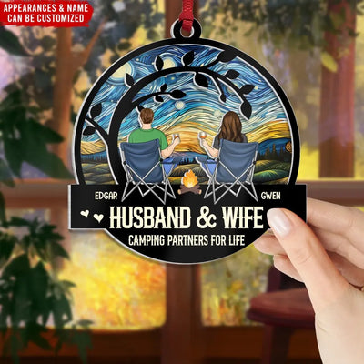 Husband And Wife Camping Partners For Life - Personalized Suncatcher Ornament, Gift For Camping Couple - SUN80AN