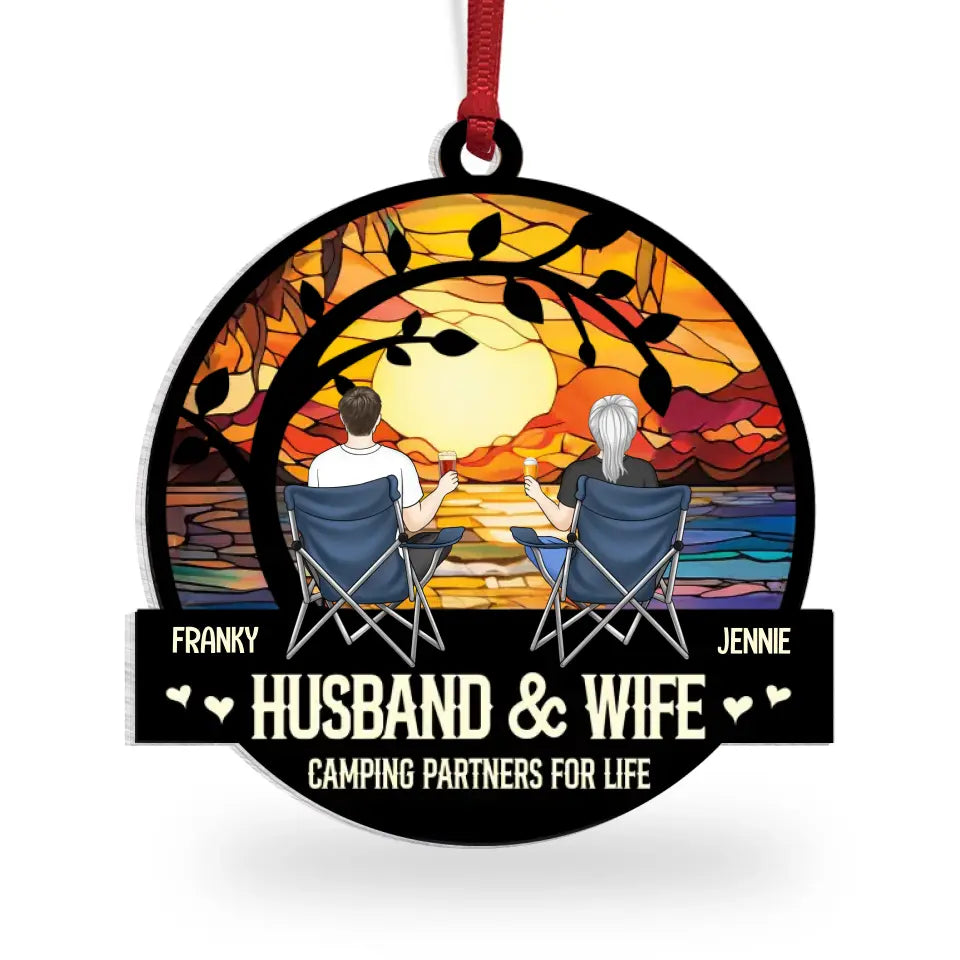 Husband And Wife Camping Partners For Life - Personalized Suncatcher Ornament, Gift For Camping Couple - SUN80AN
