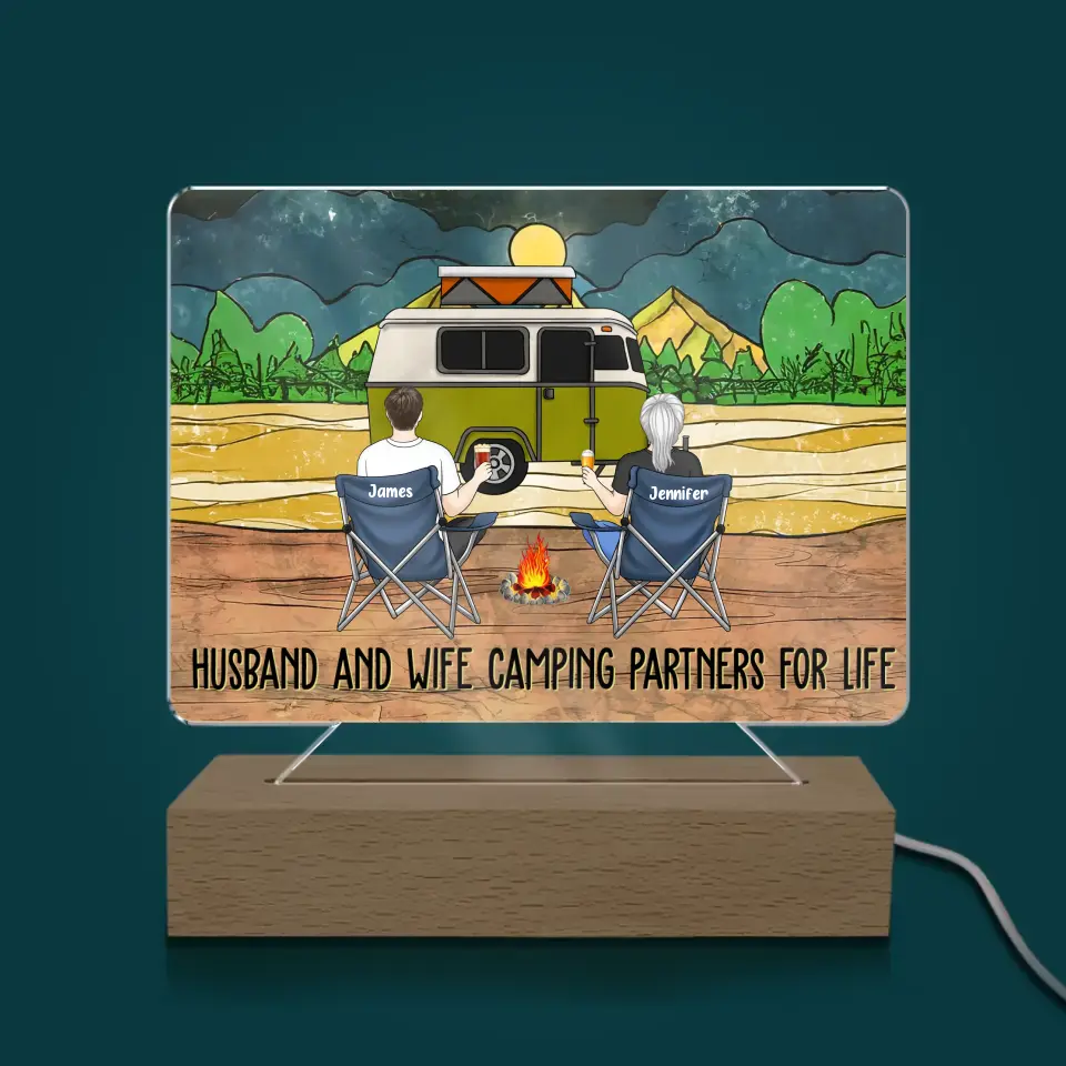 Husband And Wife Camping Partners For Life - Personalized Acrylic Night Light, Gift For Camping Lovers - L100AN