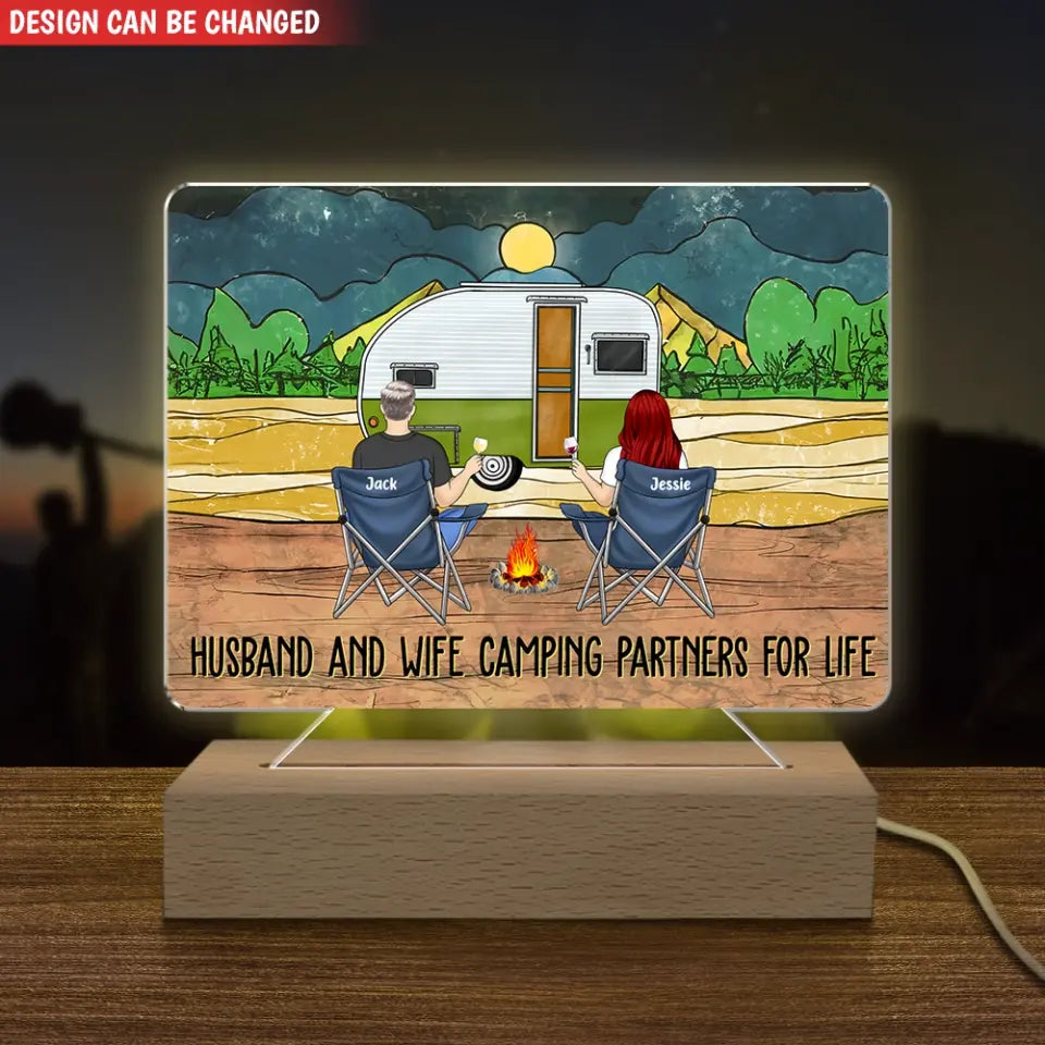 Husband And Wife Camping Partners For Life - Personalized Acrylic Night Light, Gift For Camping Lovers - L100AN