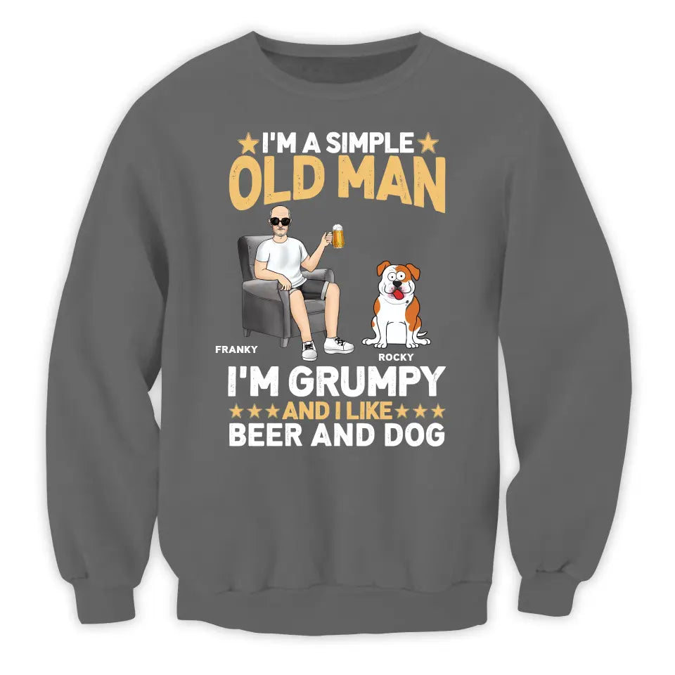 I'm A Simple Old Man I Like Beer And Dogs - Personalized T-Shirt - TS23UP