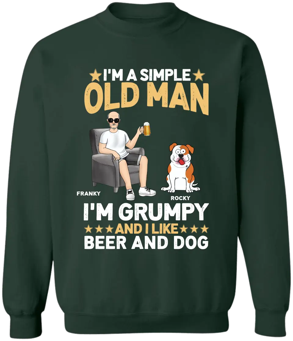 I'm A Simple Old Man I Like Beer And Dogs - Personalized T-Shirt - TS23UP