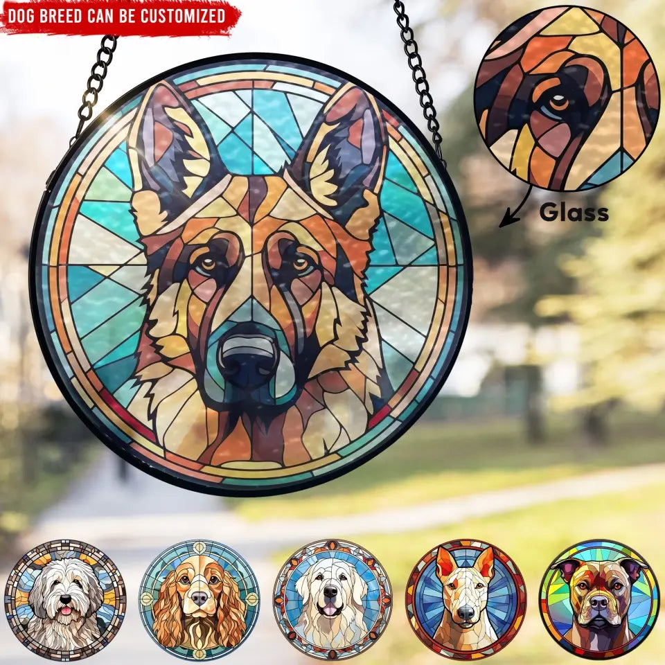 Dog Breeds Custom Portrait - Personalized Window Stained Glass, Suncatcher Hanging, Gift For Pet Lovers - WSG36UP