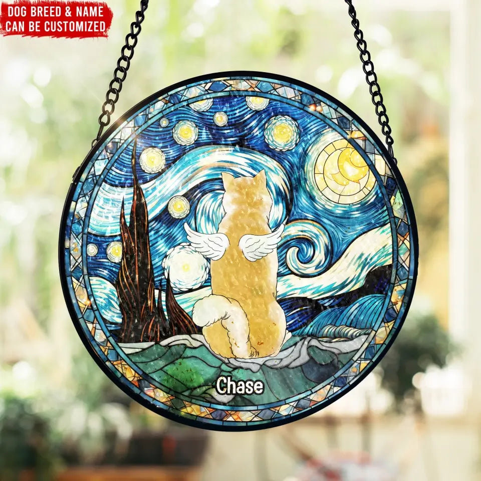 Pet With Starry Night Sky - Personalized Window Hanging Stained Glass, Suncatcher Hanging - WSG35UP