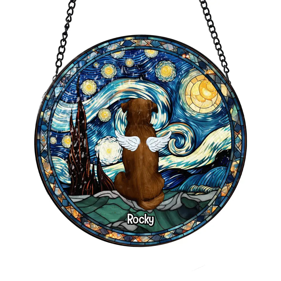 Pet With Starry Night Sky - Personalized Window Hanging Stained Glass, Suncatcher Hanging - WSG35UP