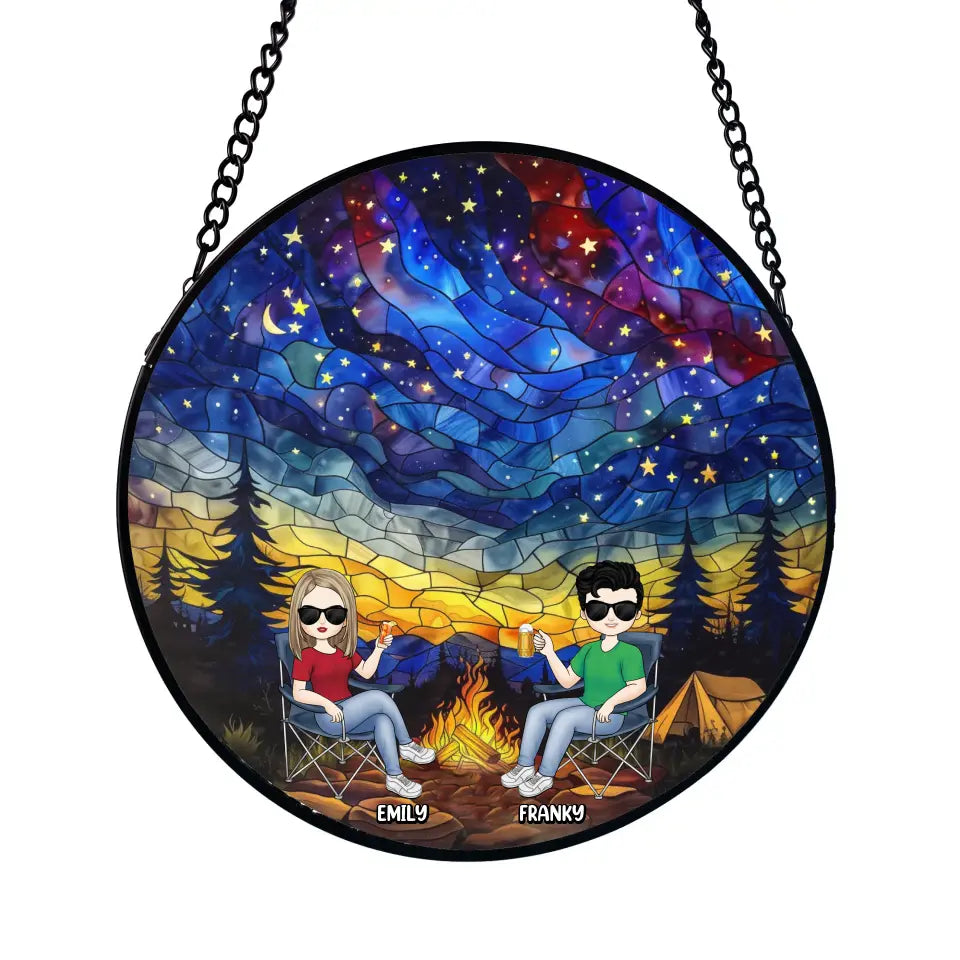 Starry Cam Fire Nature - Personalized Window Hanging Stained Glass, Camping Gift - WSG114AN