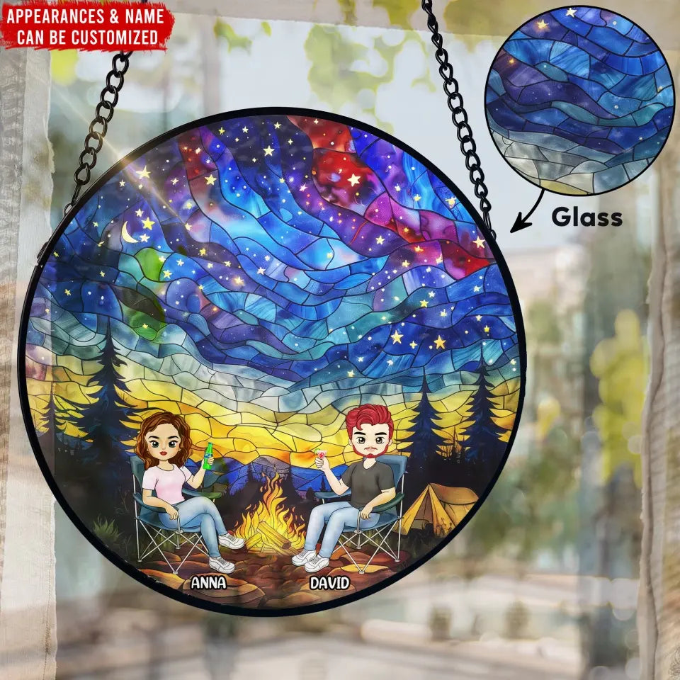Starry Cam Fire Nature - Personalized Window Hanging Stained Glass, Camping Gift - WSG114AN