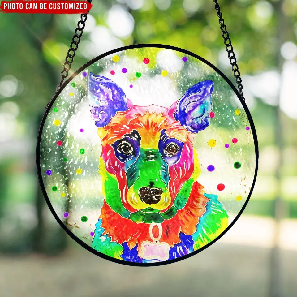 Loss of Dog Sympathy Gift, Full Color Dog Portrait Stained Glass - Personalized Window Stained Glass - WSG98TL
