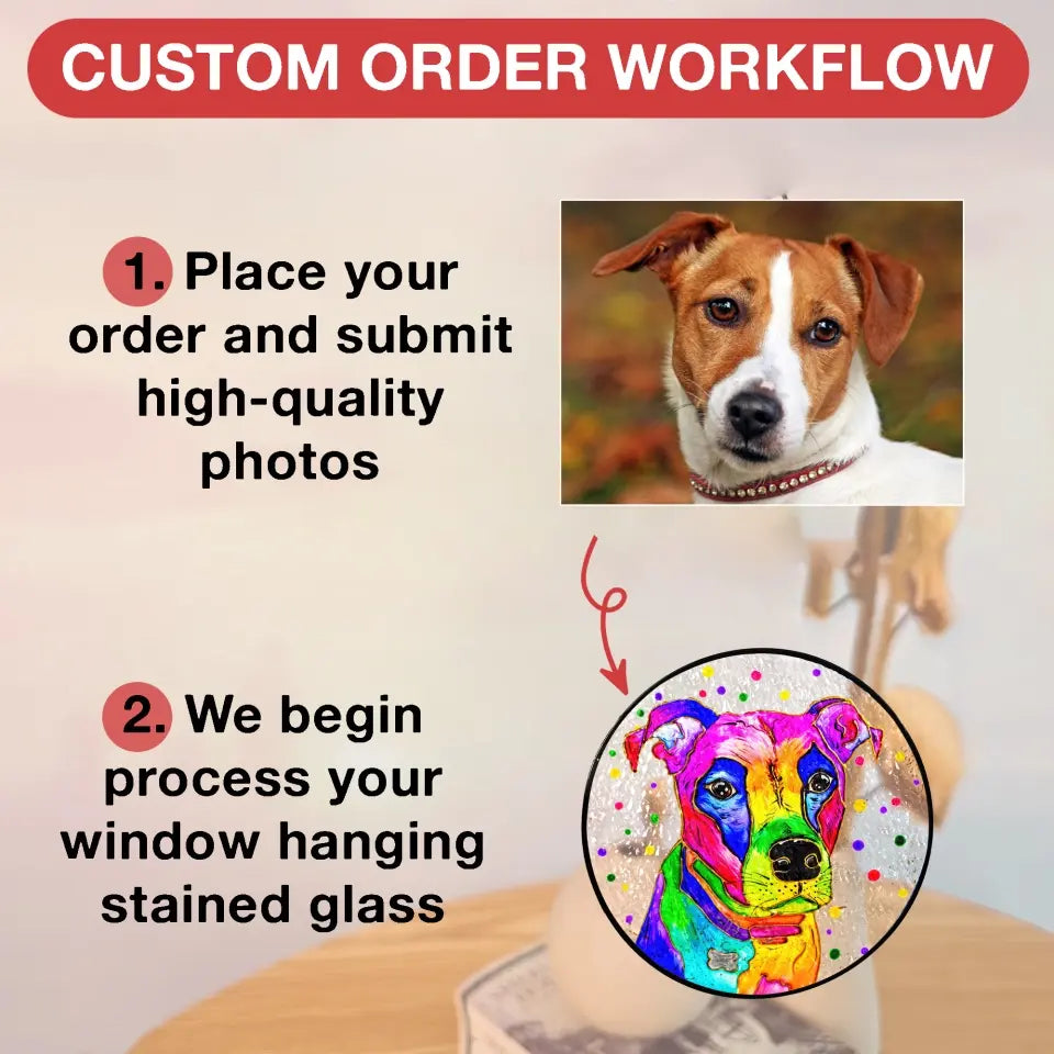 Loss of Dog Sympathy Gift, Full Color Dog Portrait Stained Glass - Personalized Window Stained Glass - WSG98TL