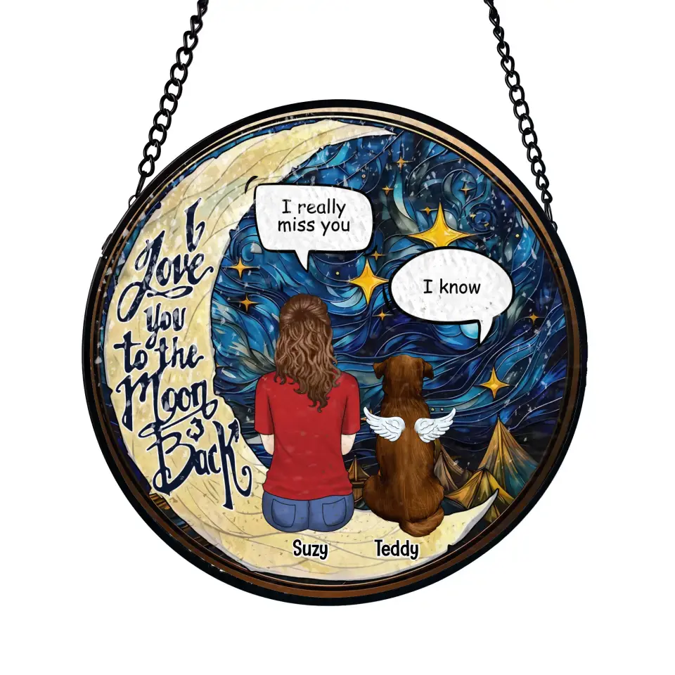 I Love You To The Moon &amp; Back - Personalized Window Stained Glass, Suncatcher Hanging - WSG88TL