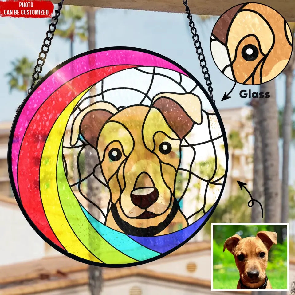 Rainbow Bridge Memorial For Pet - Personalized Window Stained Glass, Hanging Suncatcher - WSG93TL