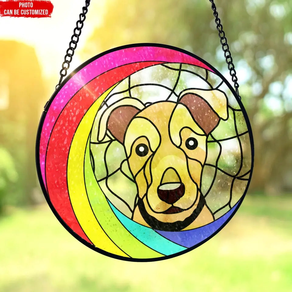 Rainbow Bridge Memorial For Pet - Personalized Window Stained Glass, Hanging Suncatcher - WSG93TL