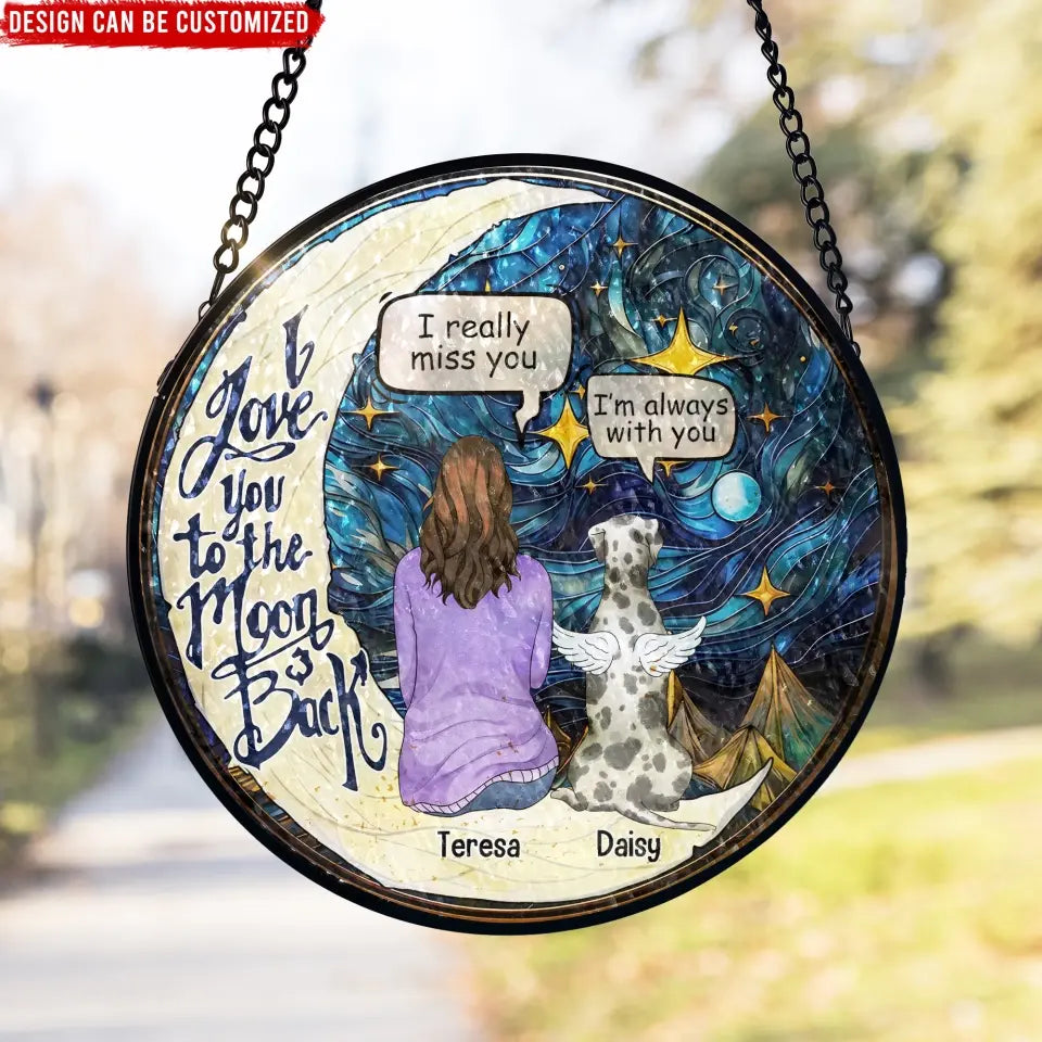 I Love You To The Moon & Back - Personalized Window Stained Glass, Suncatcher Hanging - WSG88TL