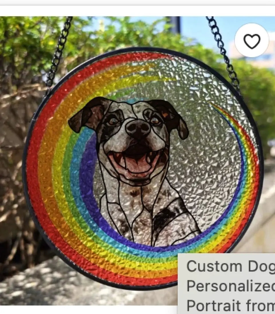 Rainbow Pet Portrait Suncatcher - Personalized Stained Glass, Suncatcher Hanging - WSG102TL