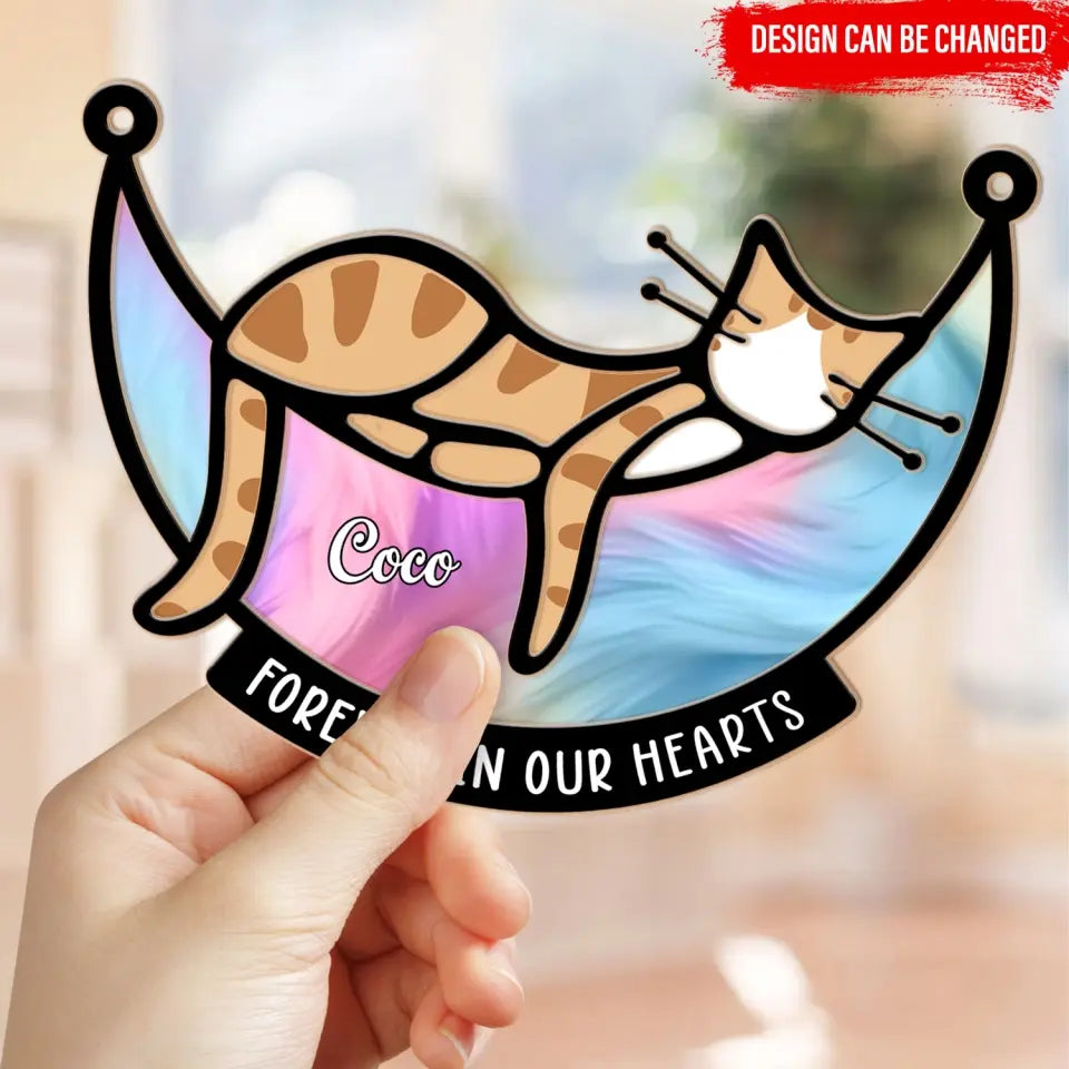 Cat lover gift, cat lover, cat,gifts for cat lovers, cat,  Forever In Our Hearts - Personalized Window Hanger Suncatcher