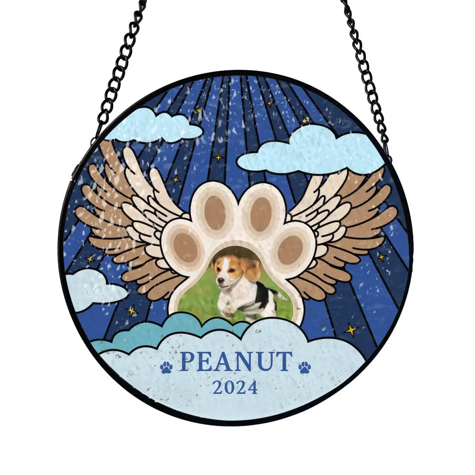 Angel Wings with Paw - Personalized Personalized Window Stained Glass, Suncatcher Hanging - WSG47UP