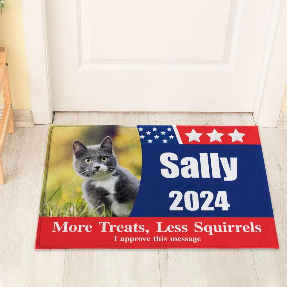 Custom Photo Vote For More Treats, Less Squirrels - Personalized Doormat, Funny Election Doormat - DM48UP