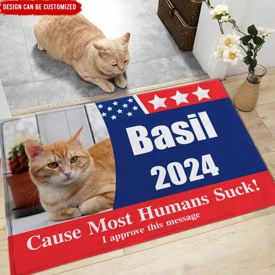 Custom Photo Vote For More Treats, Less Squirrels - Personalized Doormat, Funny Election Doormat - DM48UP