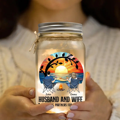 Couple Camping/Husband And Wife Camping Partners For Life - Personalized Mason Jar Light, Camping Gift - MJL130AN