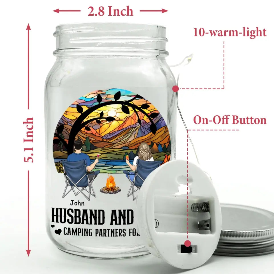 Couple Camping/Husband And Wife Camping Partners For Life - Personalized Mason Jar Light, Camping Gift - MJL130AN