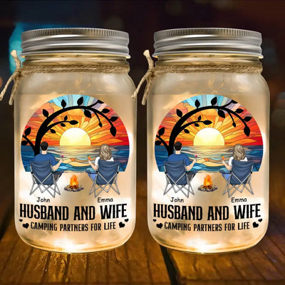 Couple Camping/Husband And Wife Camping Partners For Life - Personalized Mason Jar Light, Camping Gift - MJL130AN