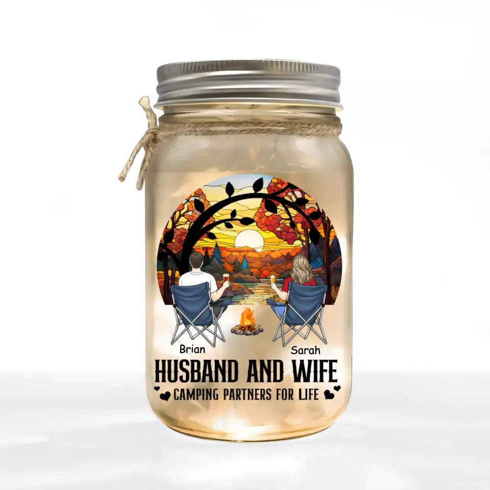 Couple Camping/Husband And Wife Camping Partners For Life - Personalized Mason Jar Light, Camping Gift - MJL130AN