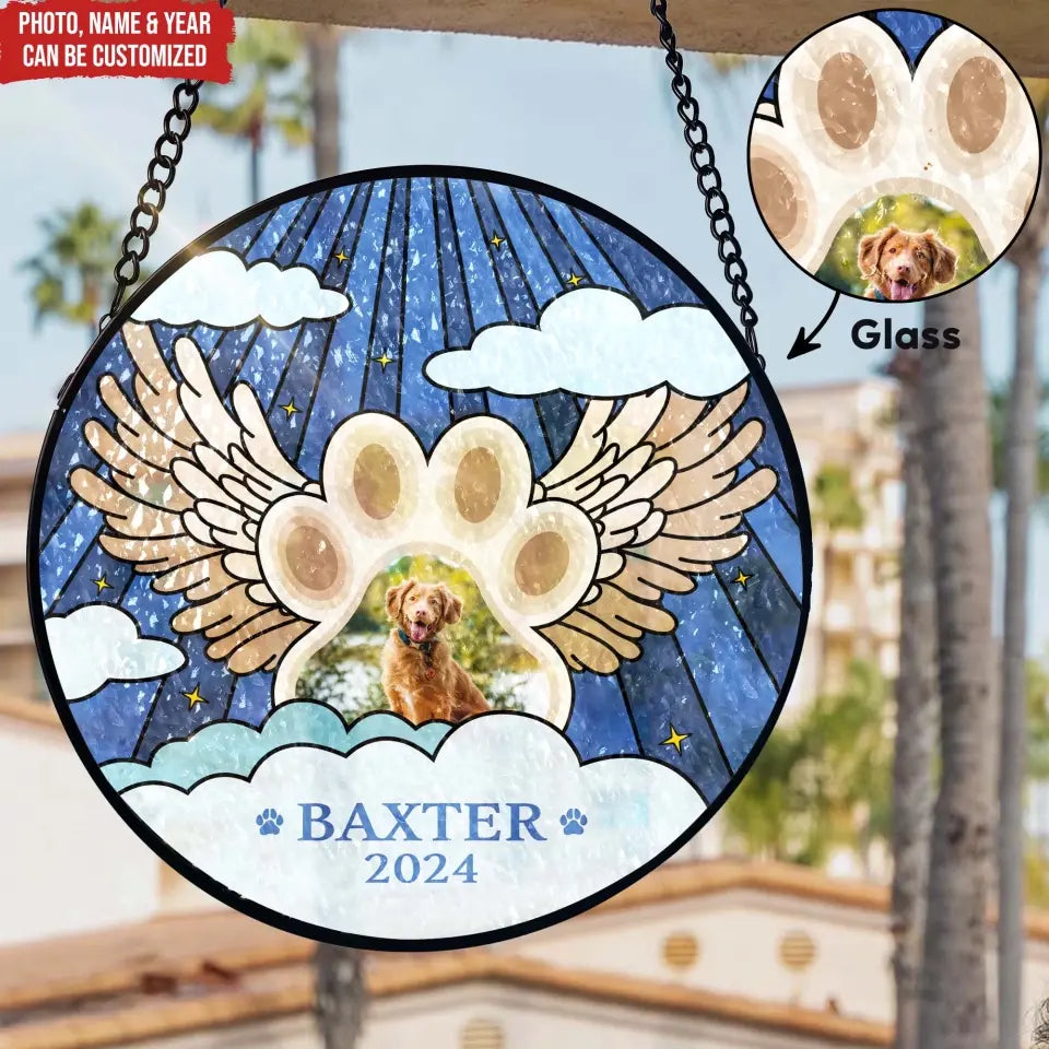 Angel Wings with Paw - Personalized Personalized Window Stained Glass, Suncatcher Hanging - WSG47UP