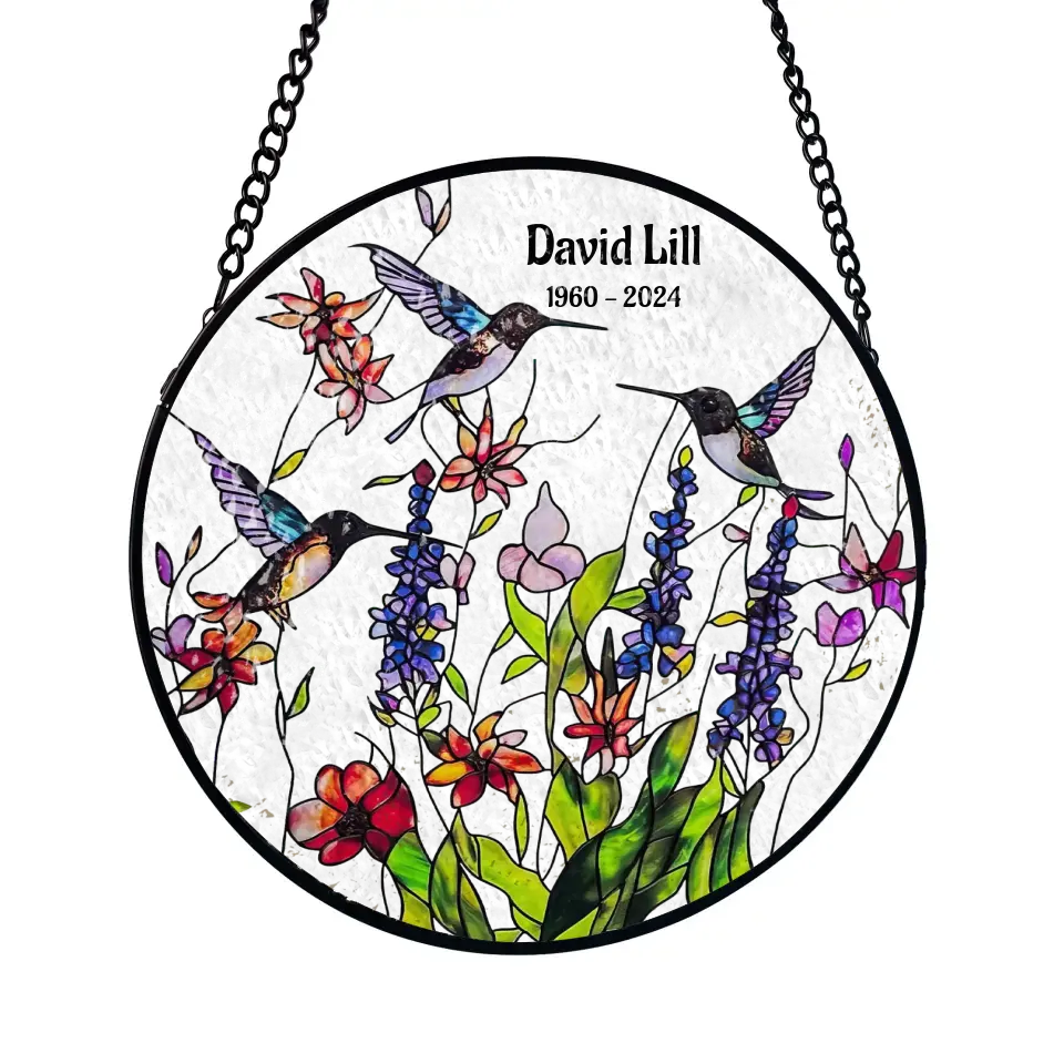 Hummingbirds and Wild Flowers  - Personalized Window Stained Glass, Hanging Suncatcher - WSG83TL