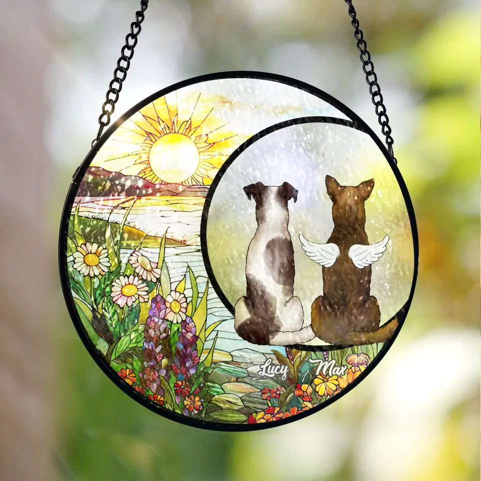 Pet On The Moon - Personalized Window Stained Glass, Suncatcher Hanging, Dog Remembrance Gift - WSG42UP